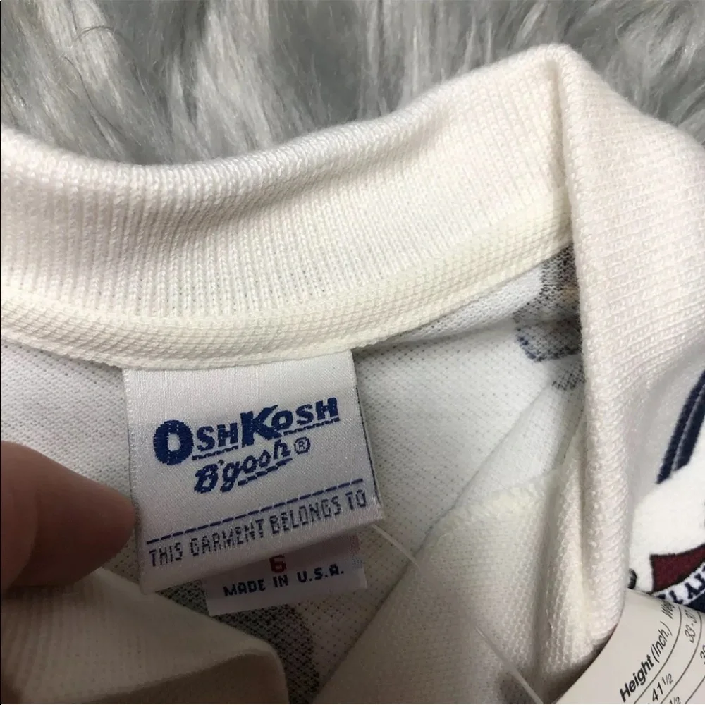Vintage Oshkosh Bgosh Boys White Polo Long Sleeve Sport Academy Print